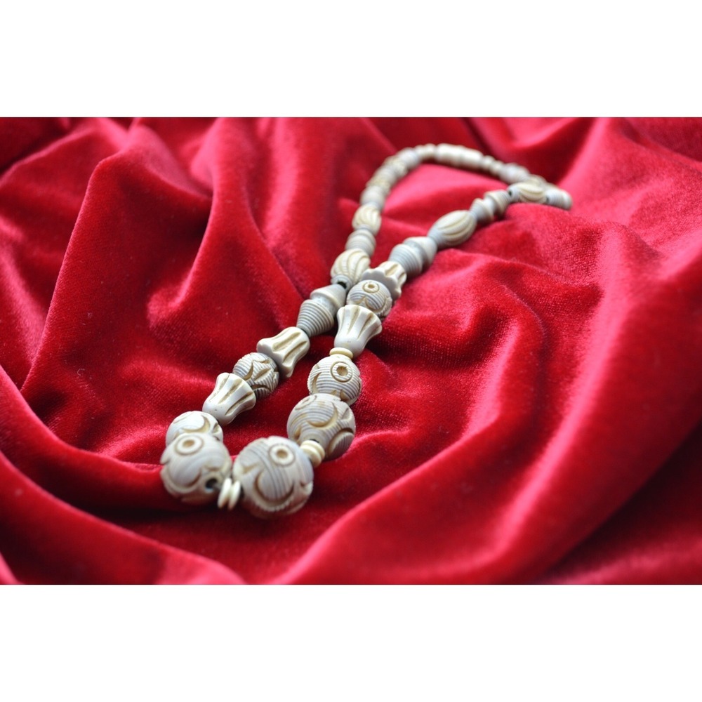 Antique Floral Carved Celluloid Vintage Bead Necklace